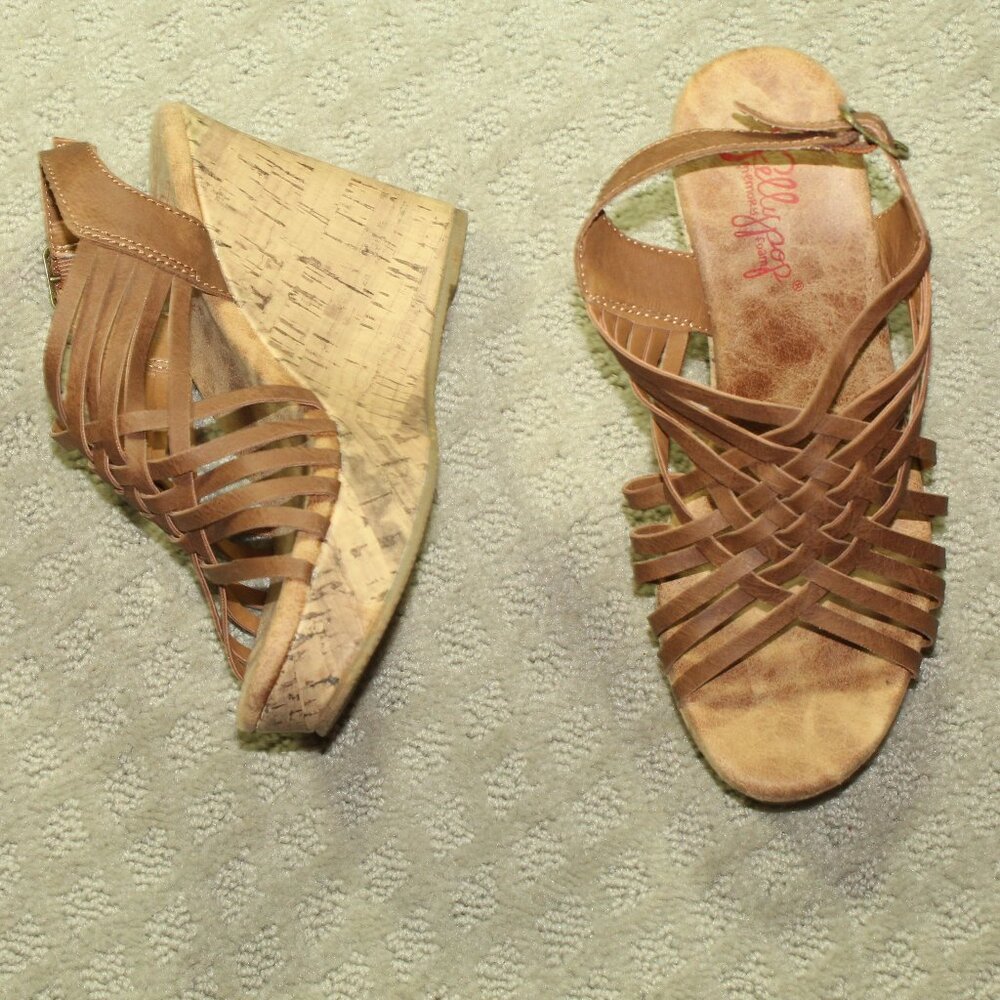 Jellypop Size 6M Brown Woven Cork Wedge Heels